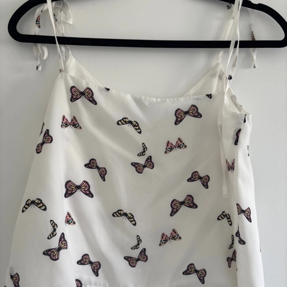 White Butterfly Print Women's Top